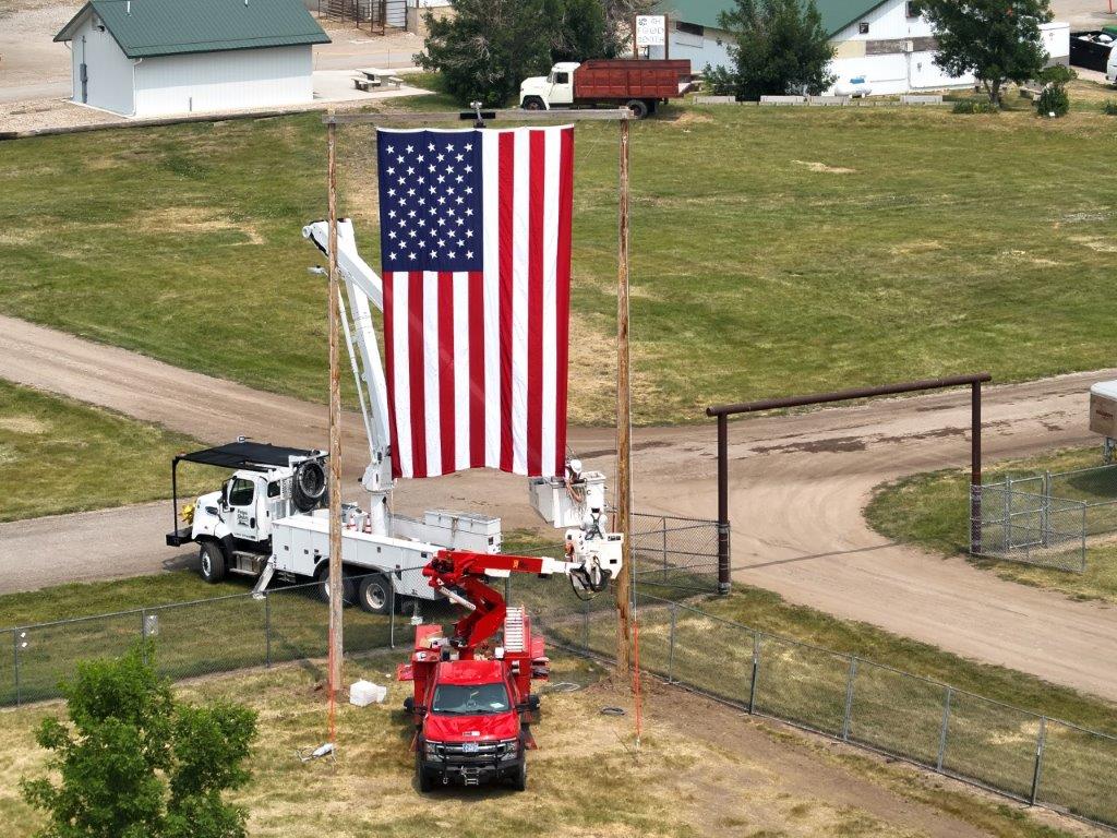 Fergus Electric flying an American Flag